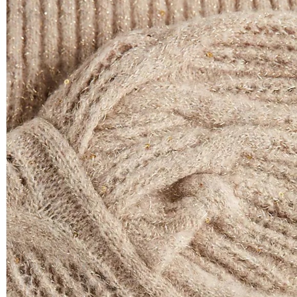 Metallic gold open stitch balloon sleeves mock neck sweater - Picture 7 of 11